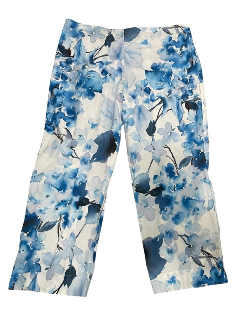 Bryn Walker Fiori Floral Print Lightweight Capri Pants Sz XXL Blue White Beachy
